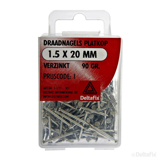 Draadnagels platkop 1.5 X 20 mm verz. a 90 gr.