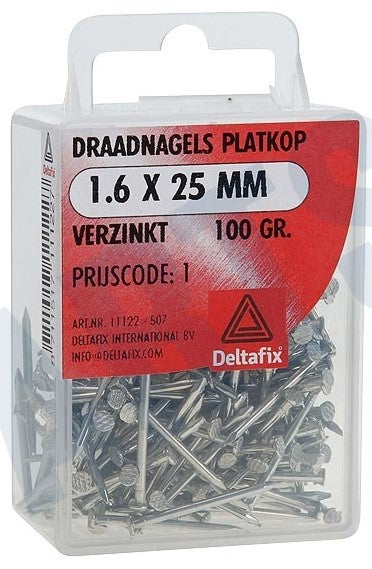 Draadnagels platkop 1.6 X 25 mm verz. a 100 gr.