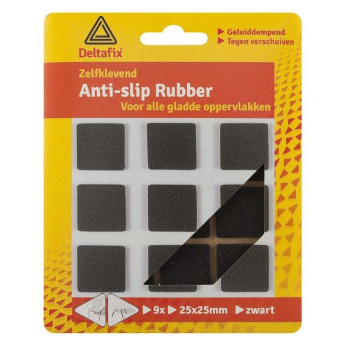 Anti-sliprubber 25 mm X 25 mm zwart met 9 st.